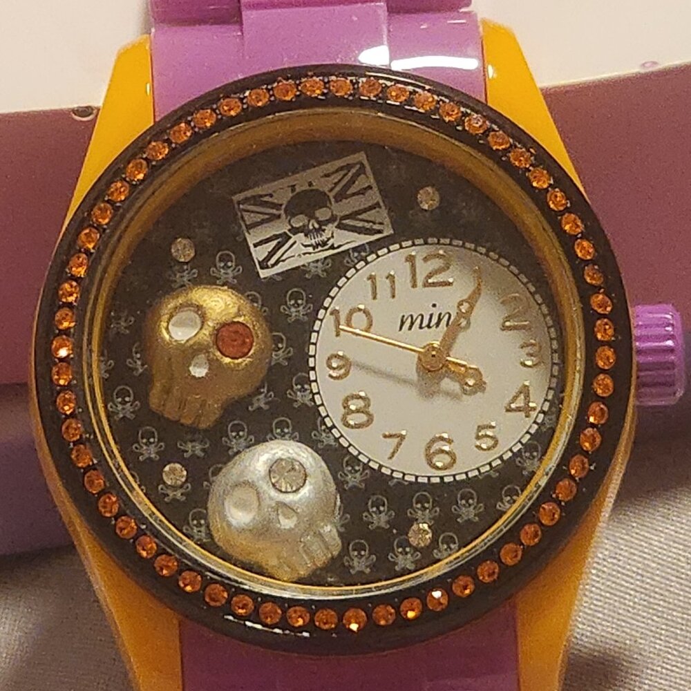 Mini Brand Handcrafted Watch - Skulls Theme with Purple Band